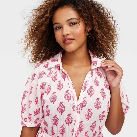 Roller Rabbit x Target Maxi Dress Pink Bouquet Print Short Sleeve Womens M NWT - Picture 2 of 5